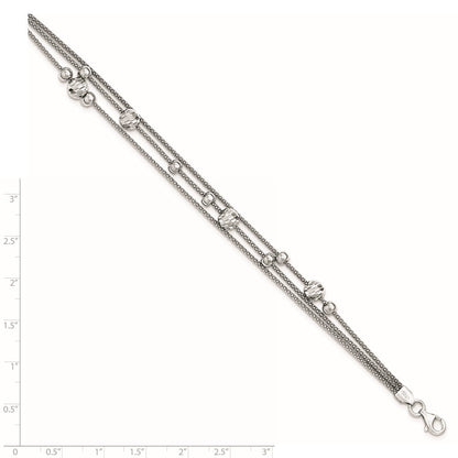 Sterlingsilber 3 Strang Diamantiert Perle Poliert Fantasie Gliederarmband