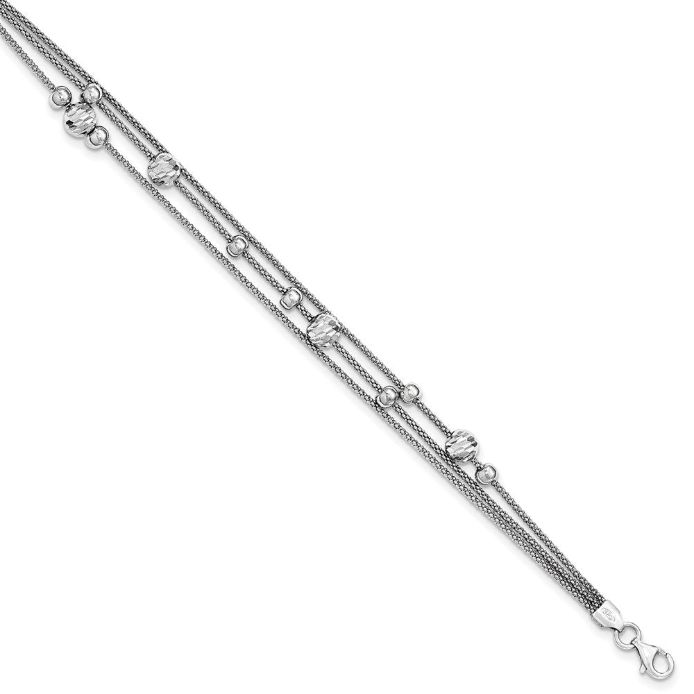 Sterlingsilber 3 Strang Diamantiert Perle Poliert Fantasie Gliederarmband