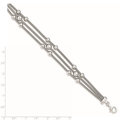 7.5 Zoll Sterlingsilber Poliert Netz 3-strand Armband