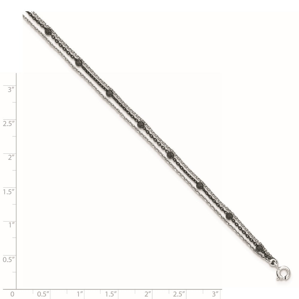 Sterlingsilber Poliert Rutheniumbeschichtet 3-strand Gliederarmband