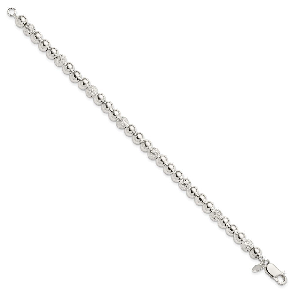 7.5 Zoll Sterlingsilber Poliert Diamantiert Gekugelt Armband