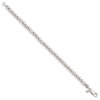 7.5 Zoll Sterlingsilber Poliert Diamantiert Gekugelt Armband