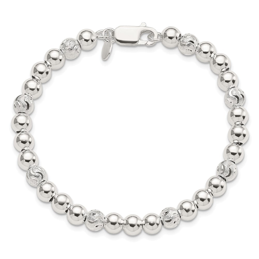 7.5 Zoll Sterlingsilber Poliert Diamantiert Gekugelt Armband