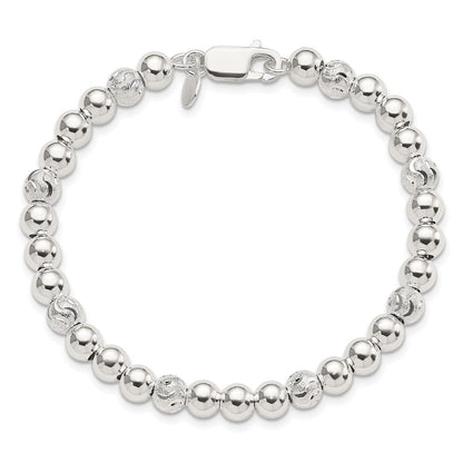 7.5 Zoll Sterlingsilber Poliert Diamantiert Gekugelt Armband