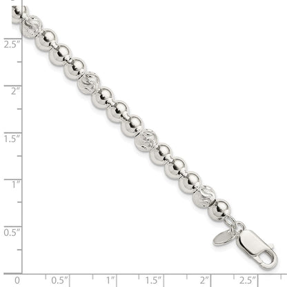 7.5 Zoll Sterlingsilber Poliert Diamantiert Gekugelt Armband