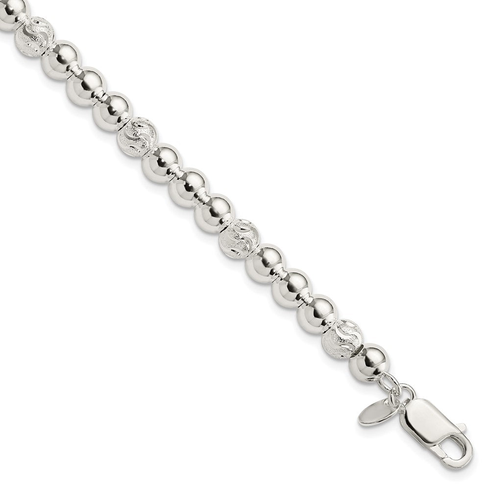 7.5 Zoll Sterlingsilber Poliert Diamantiert Gekugelt Armband