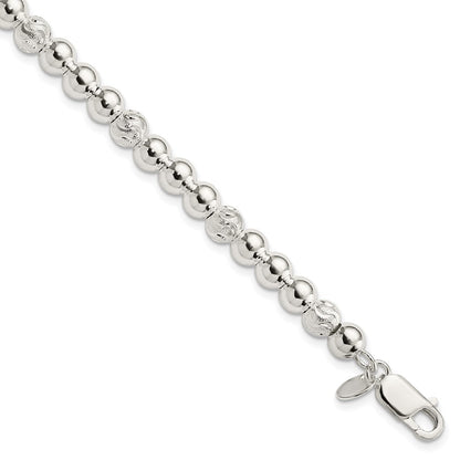 7.5 Zoll Sterlingsilber Poliert Diamantiert Gekugelt Armband