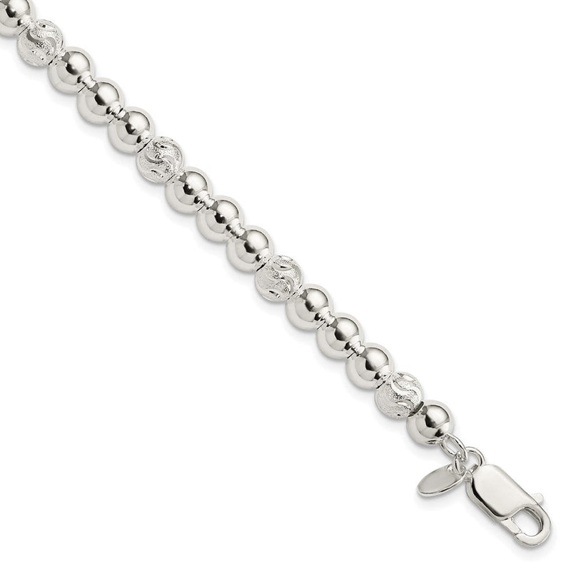 7.5 Zoll Sterlingsilber Poliert Diamantiert Gekugelt Armband