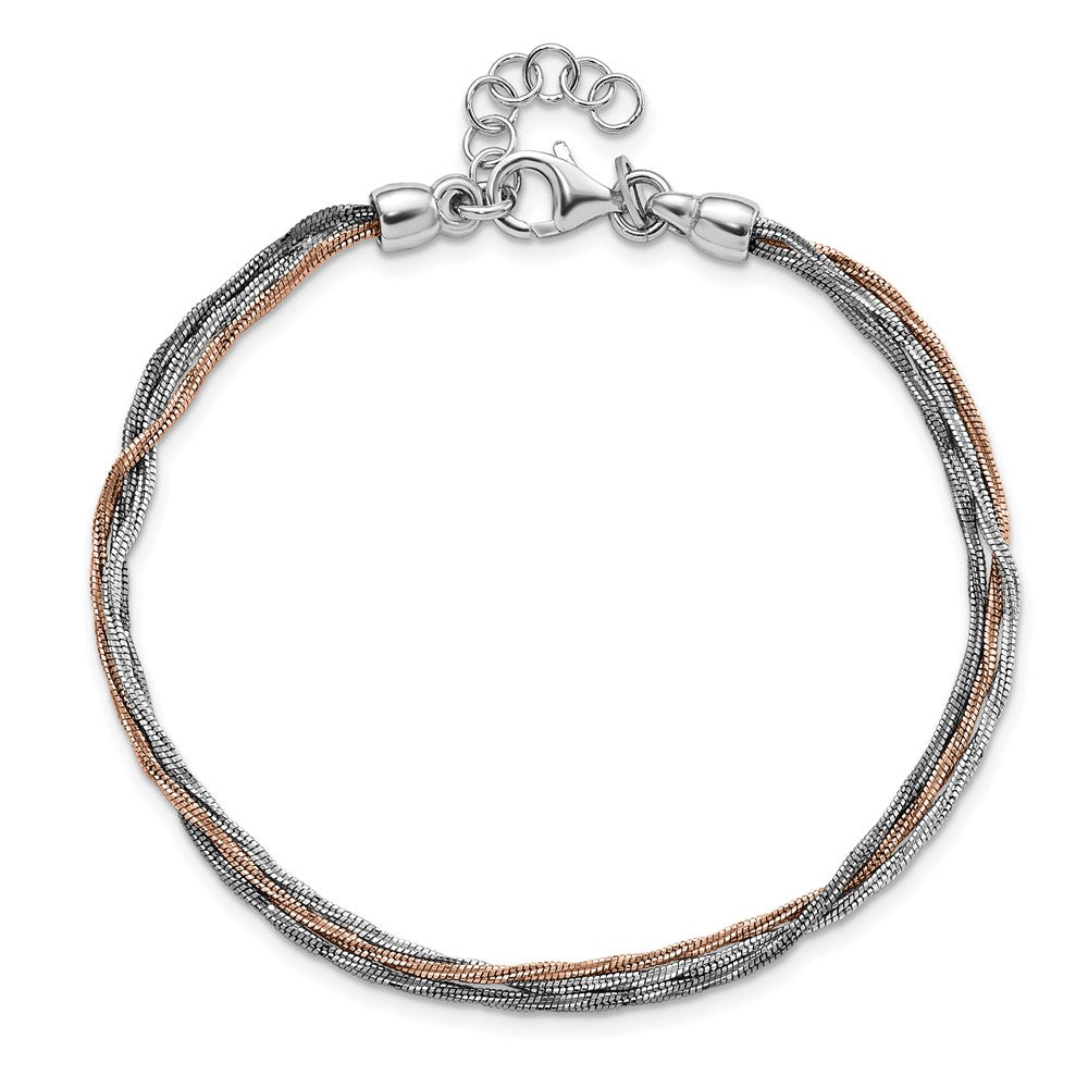Sterlingsilber Roséfarben & Rutheniumbeschichtet Mit. Verlängerung Gliederarmband