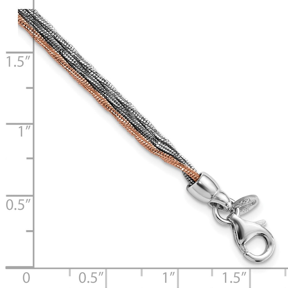 Sterlingsilber Roséfarben & Rutheniumbeschichtet Mit. Verlängerung Gliederarmband