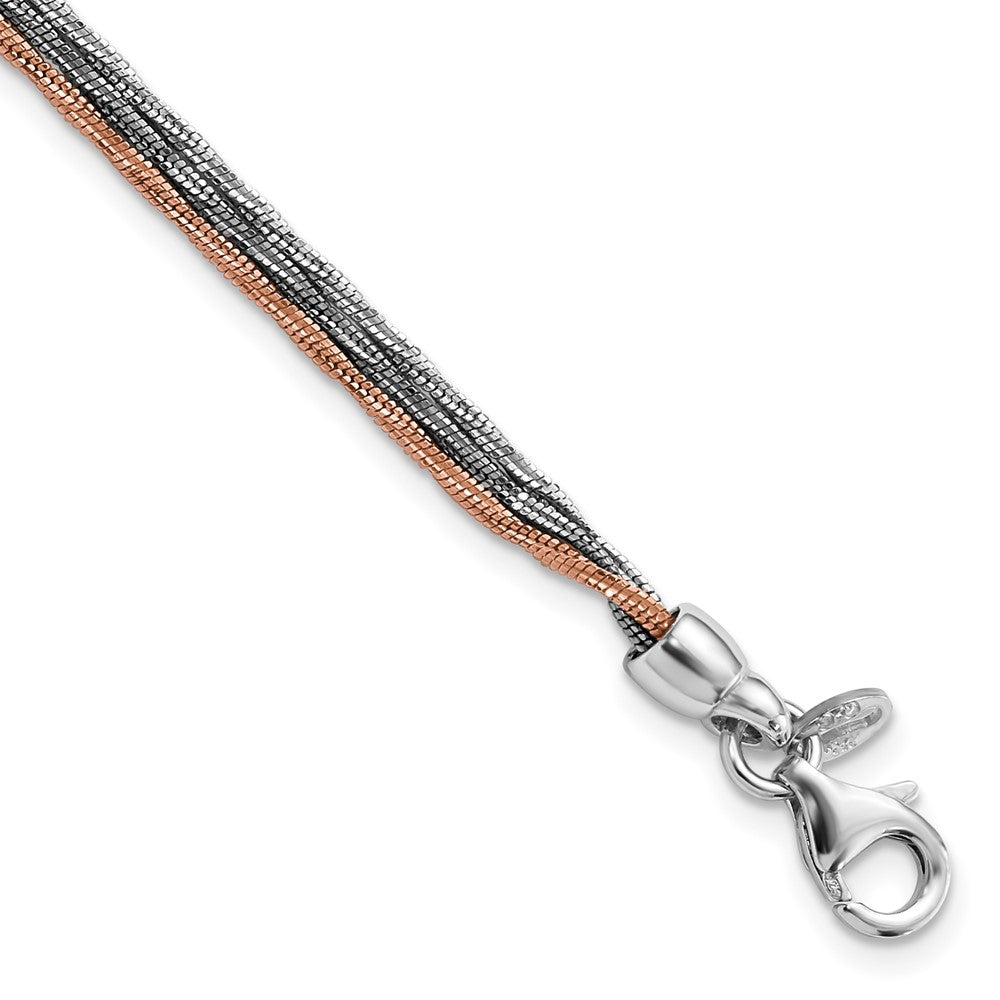 Sterlingsilber Roséfarben & Rutheniumbeschichtet Mit. Verlängerung Gliederarmband