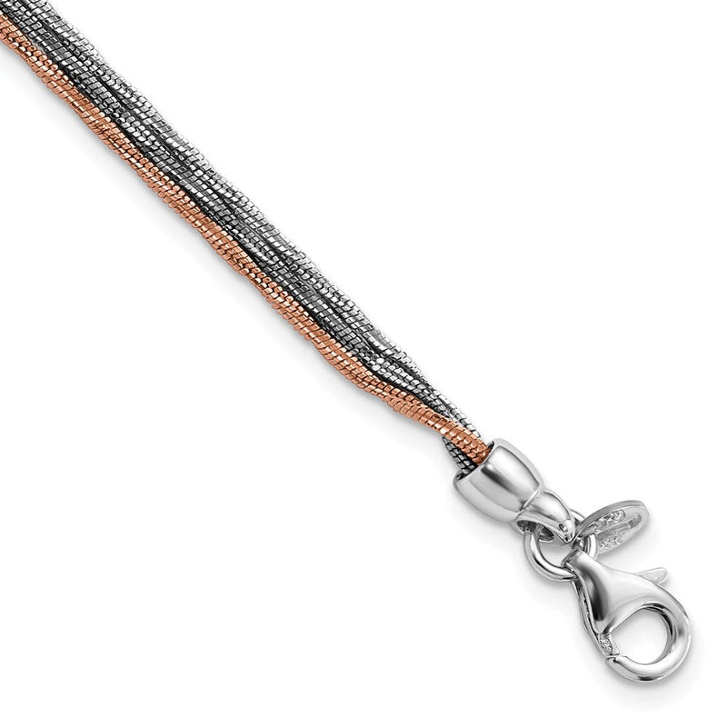 Sterlingsilber Roséfarben & Rutheniumbeschichtet Mit. Verlängerung Gliederarmband