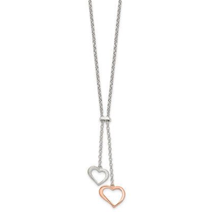 Sterlingsilber Roséfarben Poliert Strukturiert 2-heart Halskette