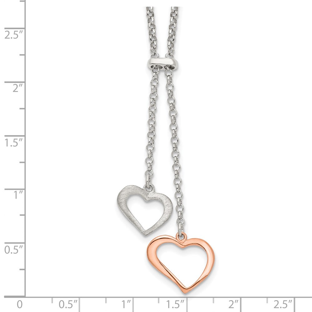 Sterlingsilber Roséfarben Poliert Strukturiert 2-heart Halskette