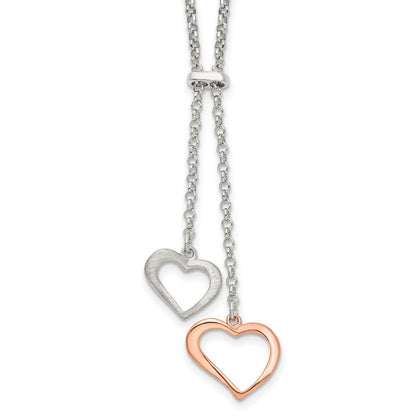 Sterlingsilber Roséfarben Poliert Strukturiert 2-heart Halskette