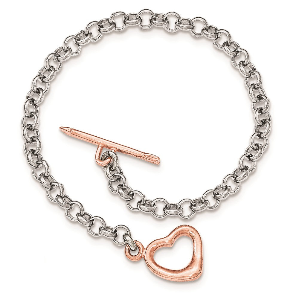 7.75 Zoll Sterlingsilber Rhodiniert Roséfarben Erbs mit Herz Armband