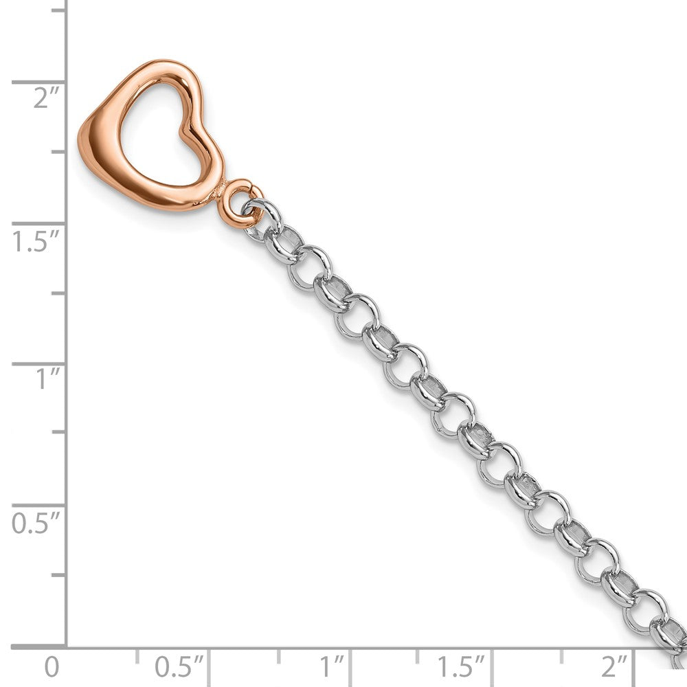 7.75 Zoll Sterlingsilber Rhodiniert Roséfarben Erbs mit Herz Armband