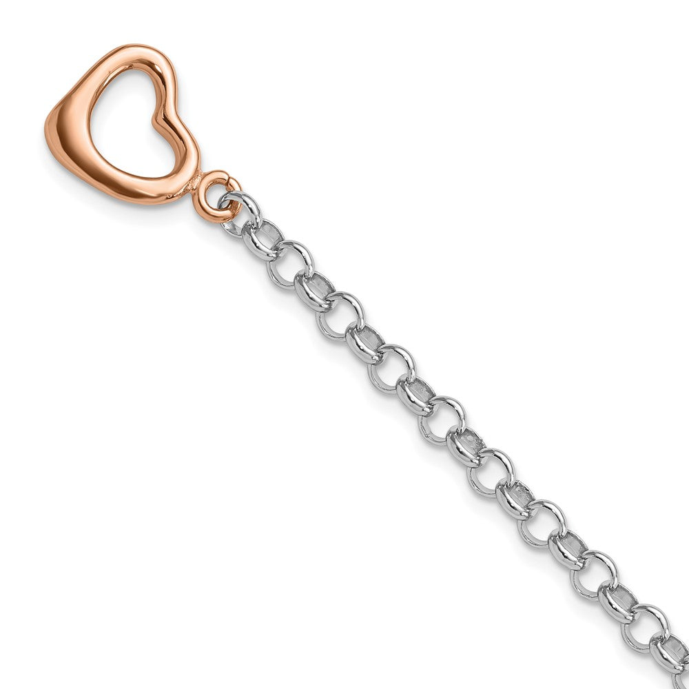 7.75 Zoll Sterlingsilber Rhodiniert Roséfarben Erbs mit Herz Armband