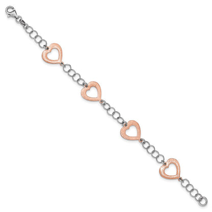 7.5 Zoll Sterlingsilber Rhodiniert Roséfarben Herz Armband