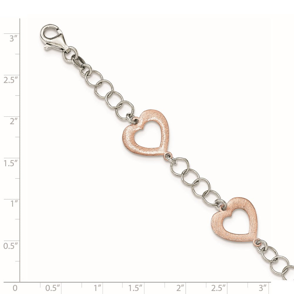 7.5 Zoll Sterlingsilber Rhodiniert Roséfarben Herz Armband