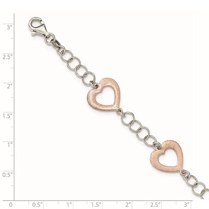 7.5 Zoll Sterlingsilber Rhodiniert Roséfarben Herz Armband