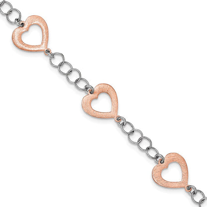 7.5 Zoll Sterlingsilber Rhodiniert Roséfarben Herz Armband