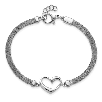 8.25 Zoll Sterlingsilber Poliert Draht Wrapped Texture Herz Mit.75 Zoll Verlängerung Armband