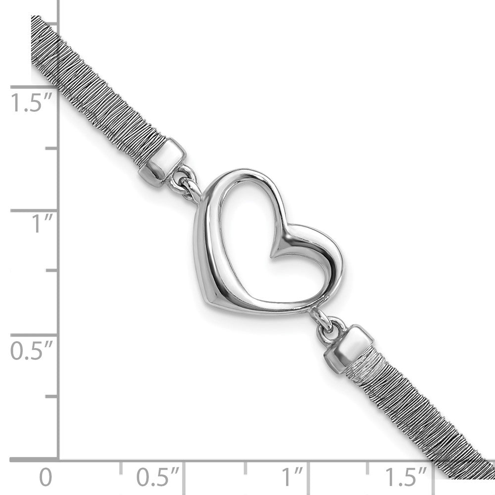 8.25 Zoll Sterlingsilber Poliert Draht Wrapped Texture Herz Mit.75 Zoll Verlängerung Armband
