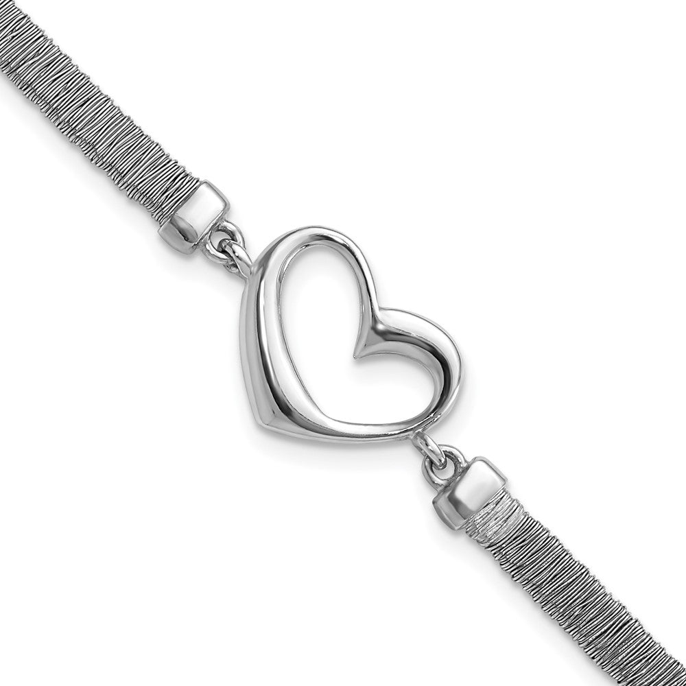 8.25 Zoll Sterlingsilber Poliert Draht Wrapped Texture Herz Mit.75 Zoll Verlängerung Armband