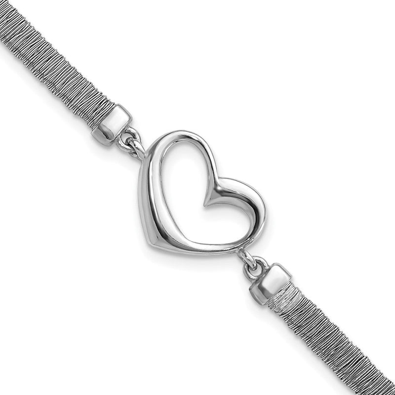 8.25 Zoll Sterlingsilber Poliert Draht Wrapped Texture Herz Mit.75 Zoll Verlängerung Armband