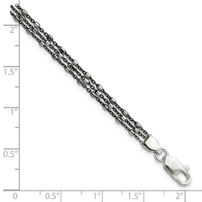 Sterlingsilber Rutheniumbeschichtet Multi-chain 3 Strang Armband