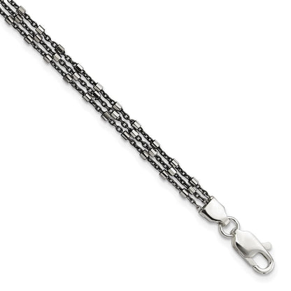 Sterlingsilber Rutheniumbeschichtet Multi-chain 3 Strang Armband