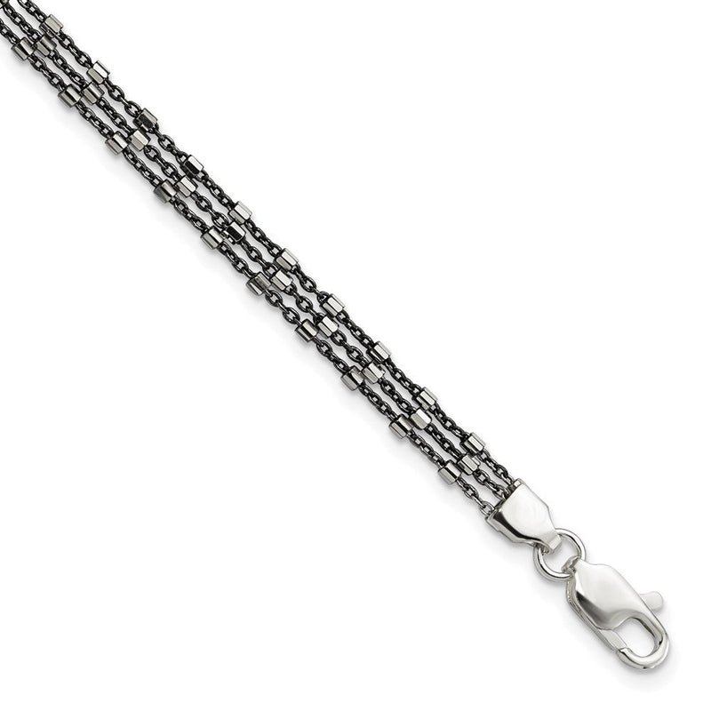 Sterlingsilber Rutheniumbeschichtet Multi-chain 3 Strang Armband