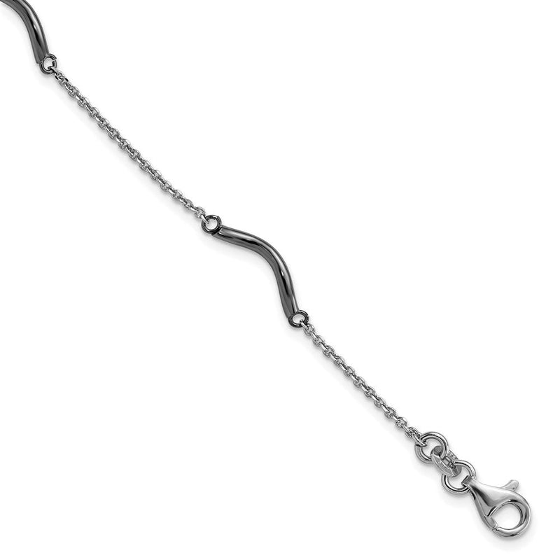 7.5 Zoll Sterlingsilber Rutheniumbeschichtet Gedreht Stab Stations Mit.5 Zoll. Verlängerung Armband