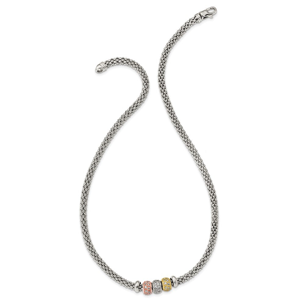 Sterlingsilber Rose und Gelb Goldfarben Zirkonia Perlen Netz Halskette