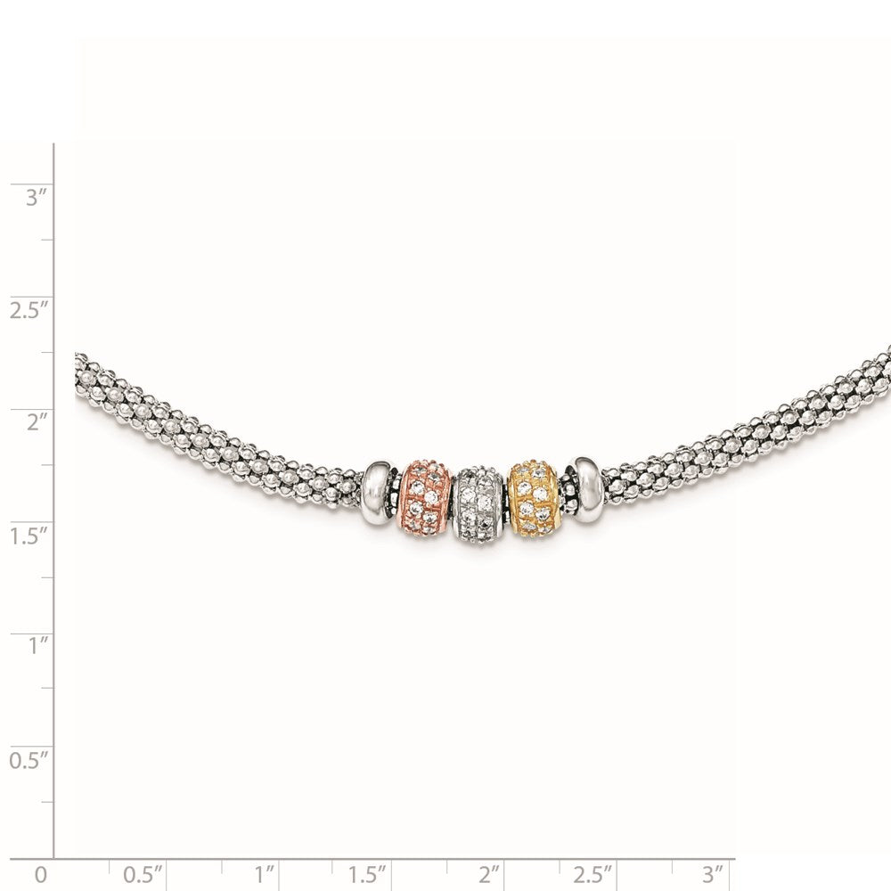 Sterlingsilber Rose und Gelb Goldfarben Zirkonia Perlen Netz Halskette