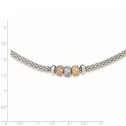 Sterlingsilber Rose und Gelb Goldfarben Zirkonia Perlen Netz Halskette