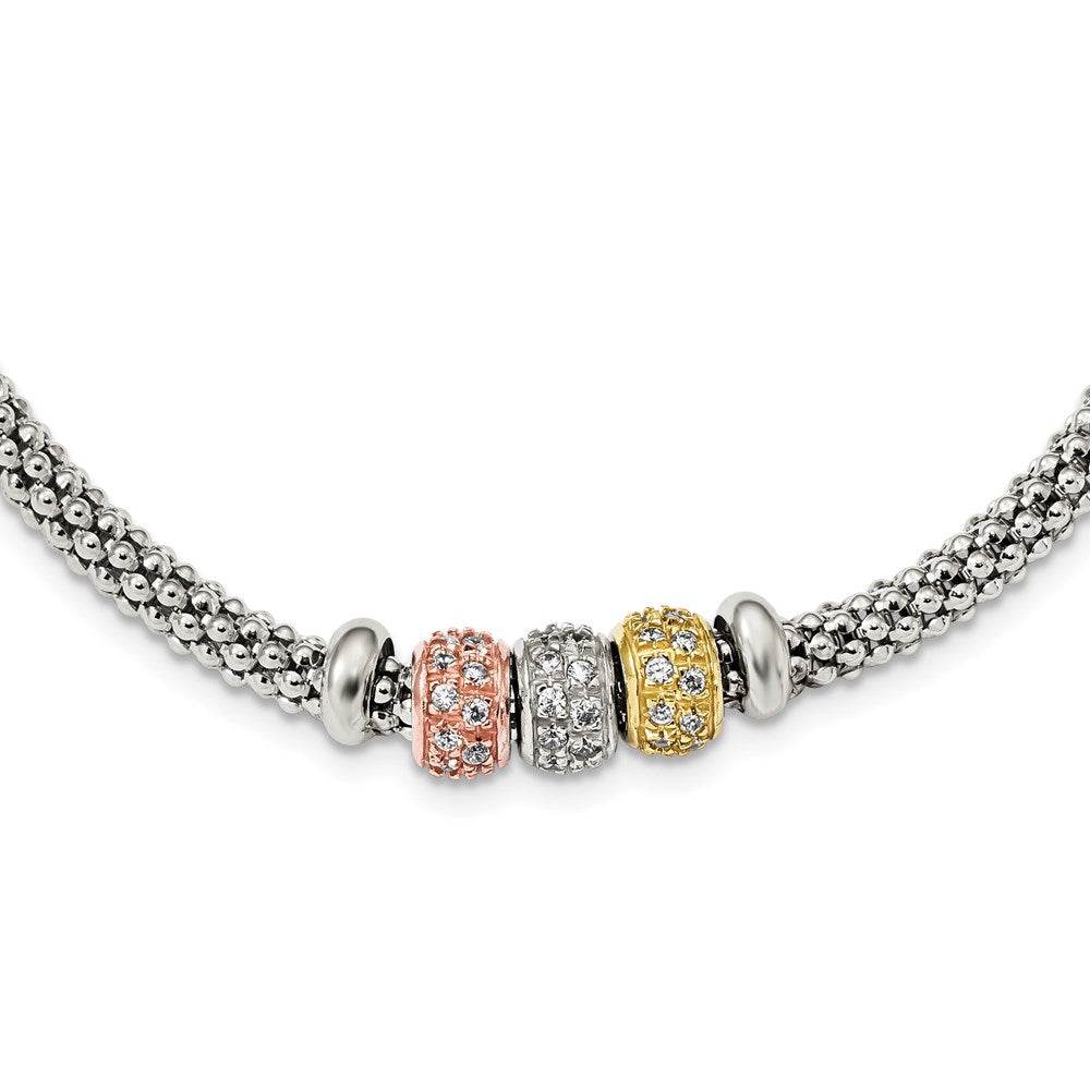 Sterlingsilber Rose und Gelb Goldfarben Zirkonia Perlen Netz Halskette