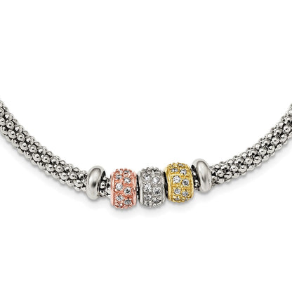 Sterlingsilber Rose und Gelb Goldfarben Zirkonia Perlen Netz Halskette