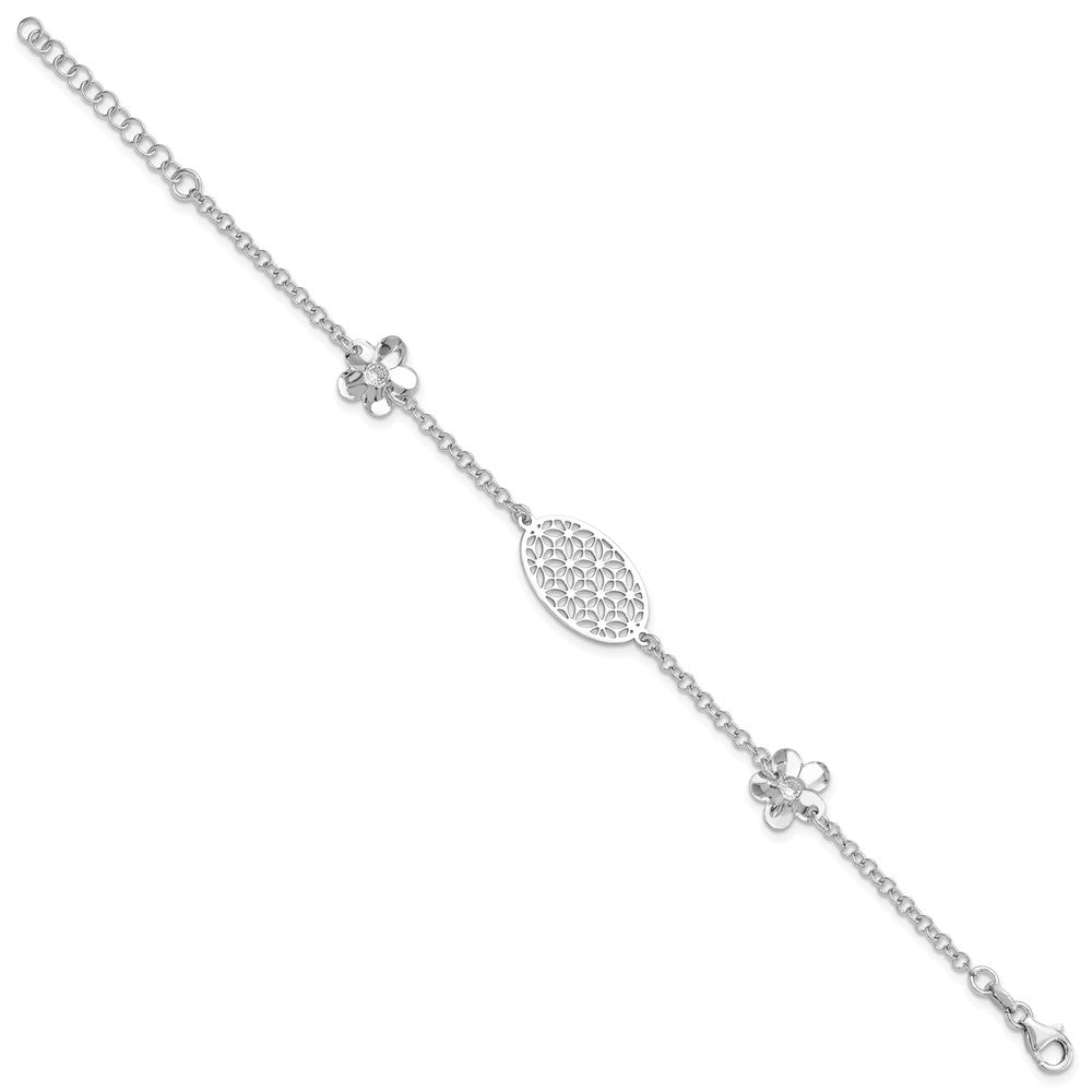 7.5 Zoll Sterlingsilber Poliert Blumen mit 1 Zoll Verlängerung Armband