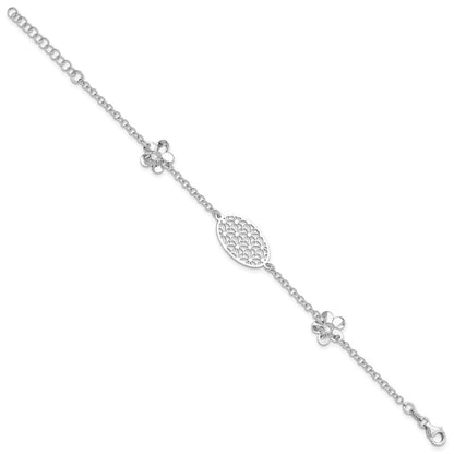 7.5 Zoll Sterlingsilber Poliert Blumen mit 1 Zoll Verlängerung Armband