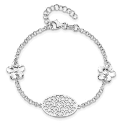 7.5 Zoll Sterlingsilber Poliert Blumen mit 1 Zoll Verlängerung Armband