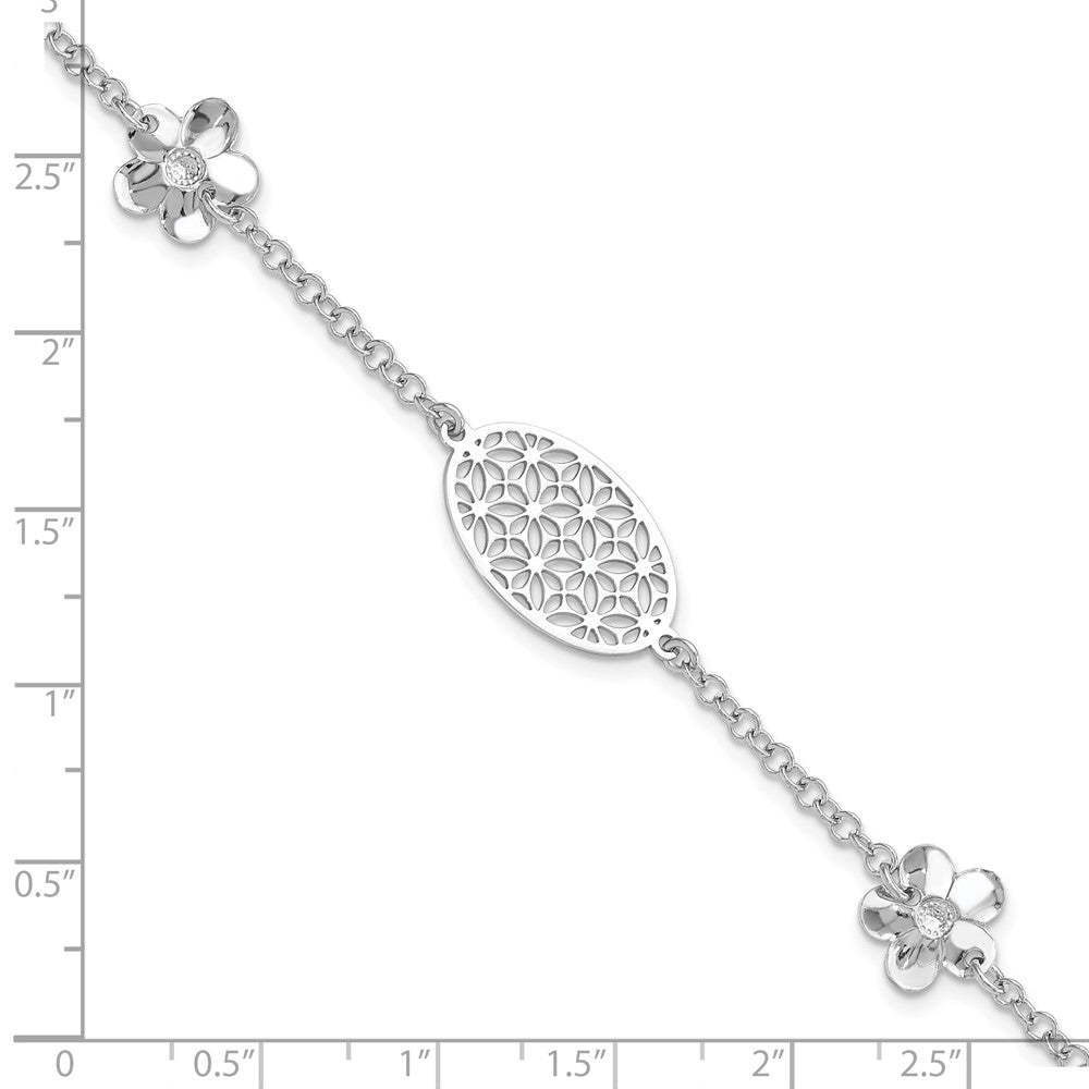 7.5 Zoll Sterlingsilber Poliert Blumen mit 1 Zoll Verlängerung Armband