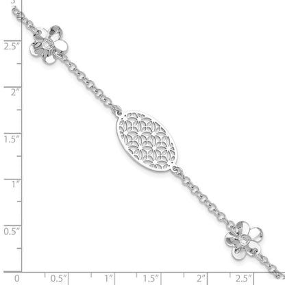 7.5 Zoll Sterlingsilber Poliert Blumen mit 1 Zoll Verlängerung Armband