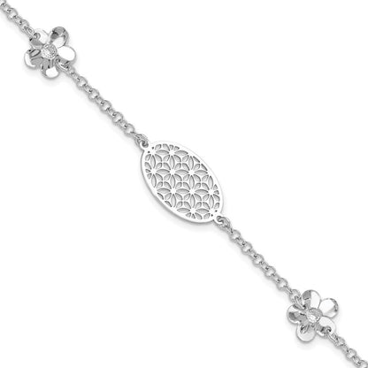 7.5 Zoll Sterlingsilber Poliert Blumen mit 1 Zoll Verlängerung Armband