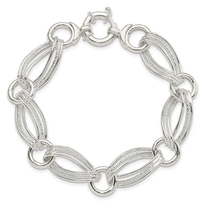 8 Zoll Sterlingsilber Poliert und Strukturiert Glieder Armband