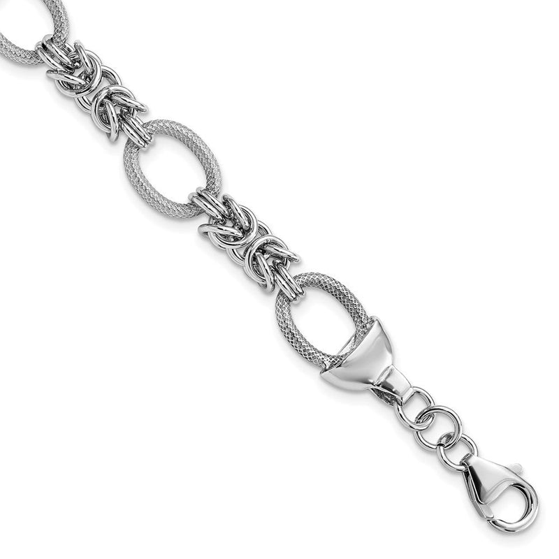 7.5 Zoll Sterlingsilber Rhodiniert Poliert Strukturiert Fantasieglieder Armband