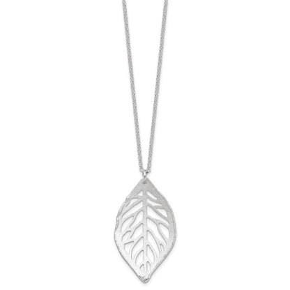Sterlingsilber Rhodiniert Satiniert Ausgeschnitten Blatt Halskette
