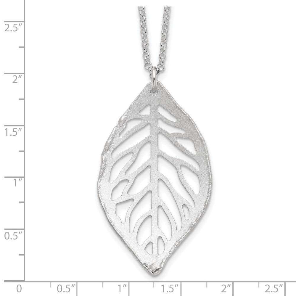 Sterlingsilber Rhodiniert Satiniert Ausgeschnitten Blatt Halskette