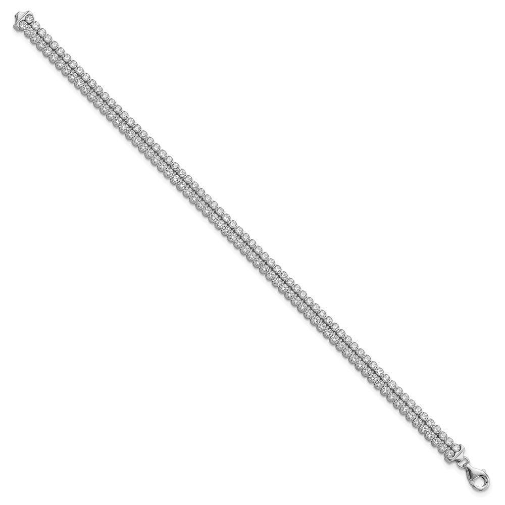 7 Zoll Sterlingsilber Poliert Zirkonia 2 Strang Armband